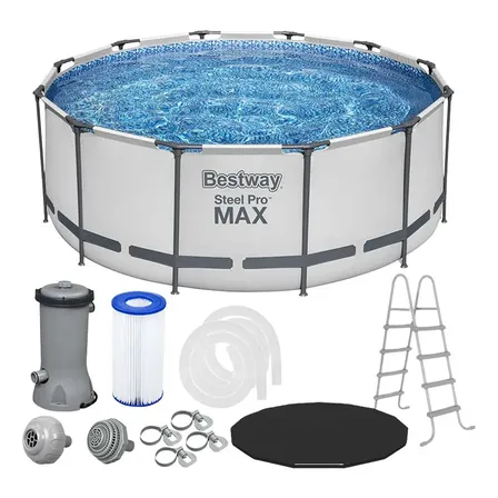 Piscina Estrutural 10.250 Litros Com Bomba 220V + Capa + Escada Cor Branco Bestway