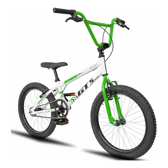 Bicicleta Aro 20 BMX aero cross infantil GT Sprint Cross R20 Freio V-Brake Branco e Verde