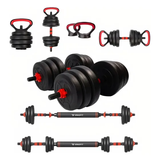 Halter Anilha Barra Kettlebell Kit Pesos Musculação 6 Em 1 - 40kg Yangfit