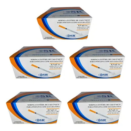 Kit 500un Seringa Insulina 0,5ml 6x0,25mm Agul. Fixa 31g Sr Capacidade Em Volume 0.5 Ml