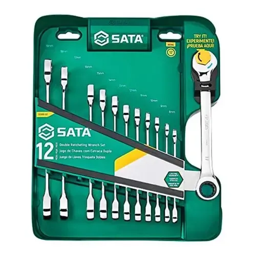 Jogo de Chave Combinada Catraca Sata 8-19mm 12 Peças Aço Cromo Vanádio