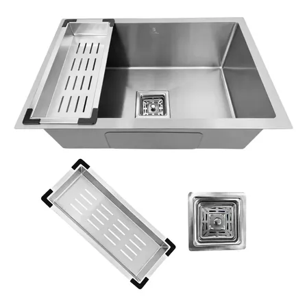 Cuba Pia Gourmet Quadrada Aço Inox 304 Escovada 60x40cm Anti-ruído Com Acessórios Premium Stillus Home