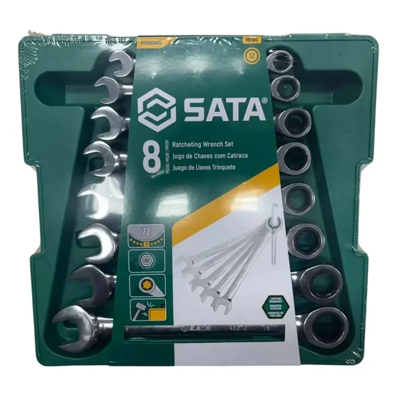 Jogo Chave Combinada Catraca 8-19 Mm 8 Peças St08008sj Sata polido