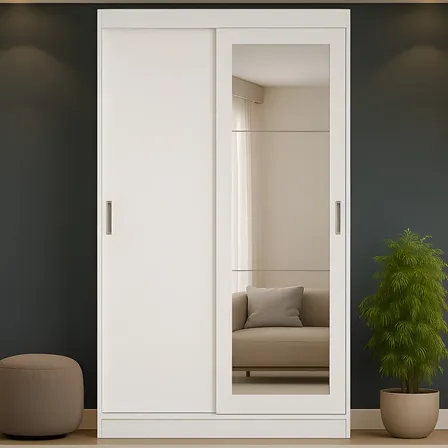 Guarda-Roupa Solteiro Móveis Carraro 2 Portas Correr Espelho Branco