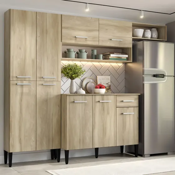 Cozinha Compacta Arizona Glam Carvalho Carraro Cor Marrom-claro