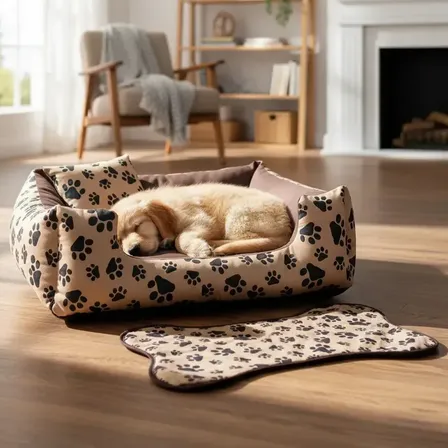 Cama para Cachorro Médio kit 3 pçs GV Enxovais Marrom com Patinhas 60x60cm Lavável