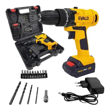 Parafusadeira E Furadeira À Bateria 12v Bivolt Epf12v Maleta E Kit Evald Amarelo E Preto
