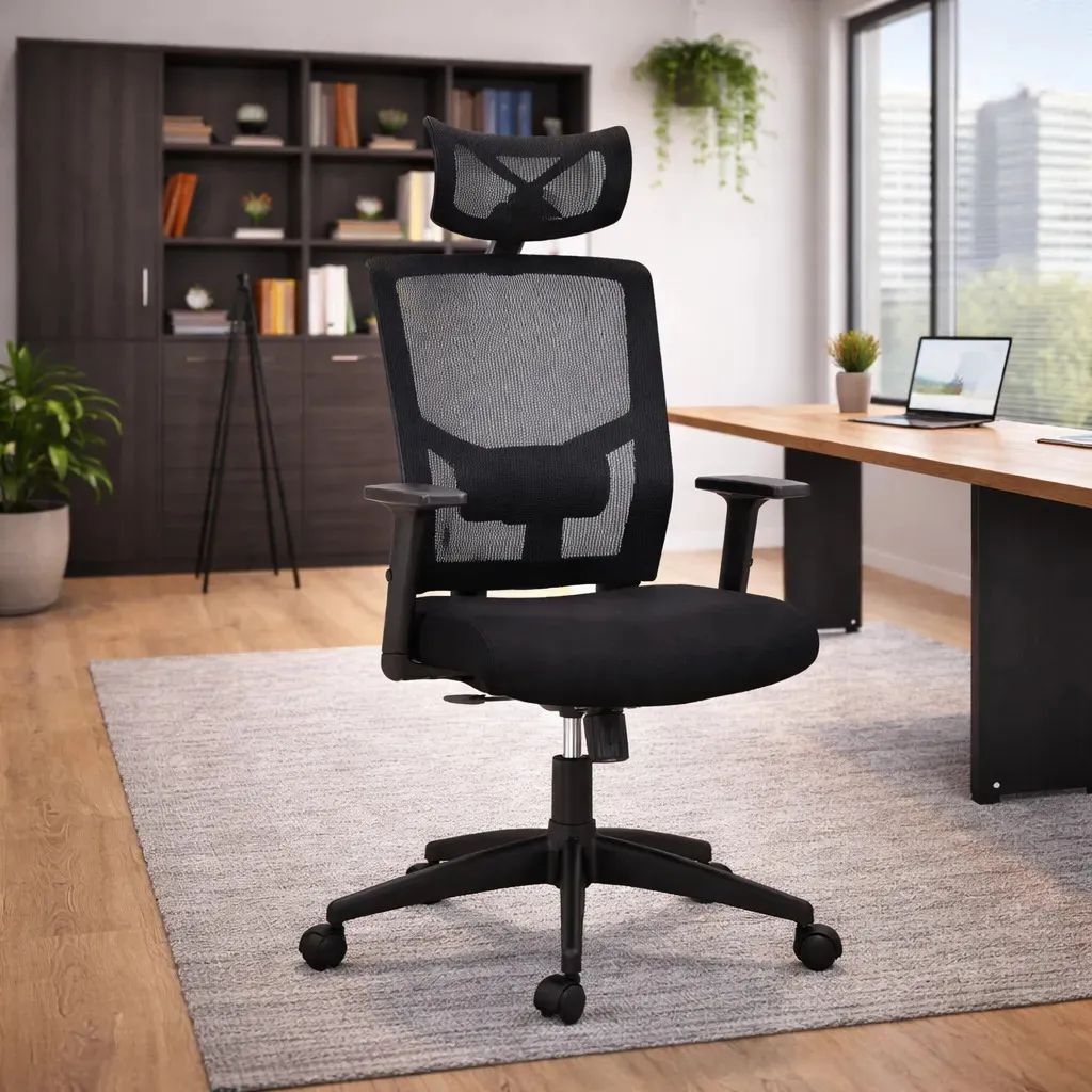 Cadeira Escritório Anima ANM 312 P Giratória Preta Ergonômica com Apoio Lombar