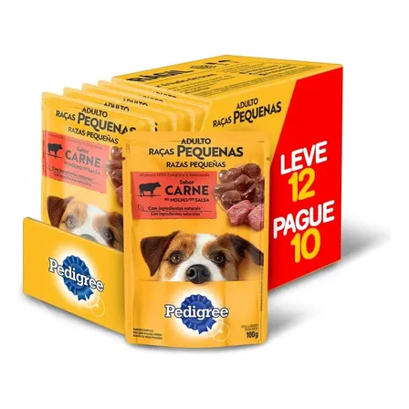Ração Úmida Pedigree para Cão Adulto de Raças Pequenas Sabor Carne ao Molho - Kit com 12 Sachês de 100g