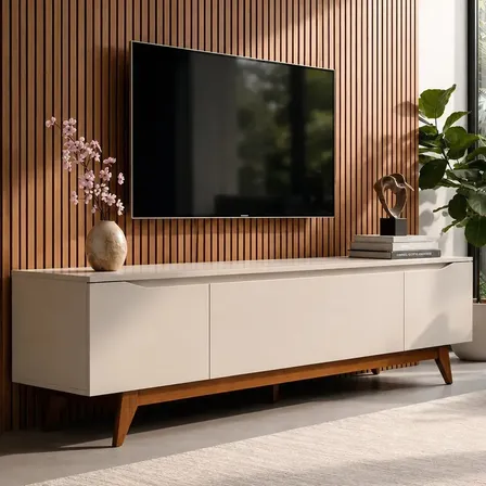 Rack Flynt TVs até 75Pol 3 Portas 184cm Off White Natural
