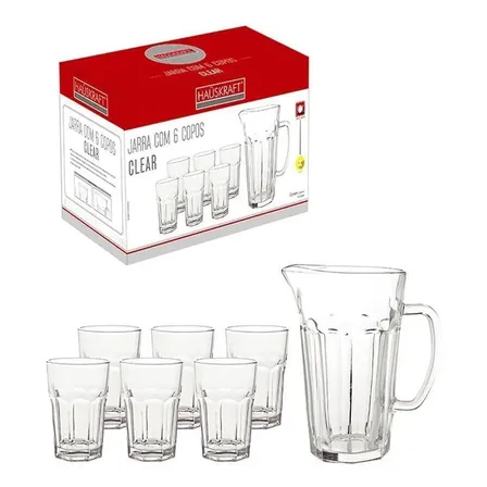 Conjunto Jarra 1l Com 6 Copos 300ml Vidro Transparente Haüskraft