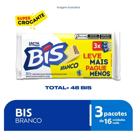 Chocolate Lacta Bis Branco Laka Wafer Kit 3 Unidades 100,8g
