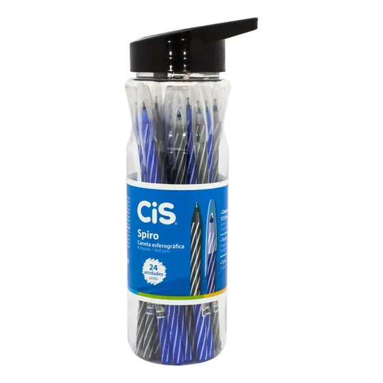 Pote 24 Canetas Cis Spiro 0,7mm Azul Preto