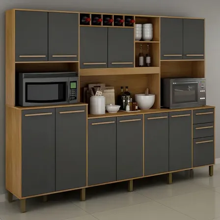 Valdemóveis Ágata cozinha completa 3 portas 2 gavetas cor cinamomo