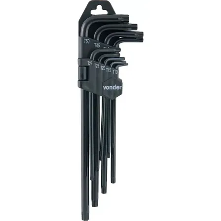 Jogo De Chaves T10 a T50 Longa Hexalobular Torx 9 Peças Vonder