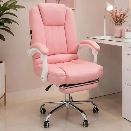 Cadeira Home Office Com 7 Pontos De Massagem E Apoio Ao Pé Cor Rosa Material do estofamento Couro sintético