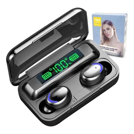 Fone De Ouvido Bluetooth 5.1 Sem Fio F9-5 Carregador De Celular Cor Preto