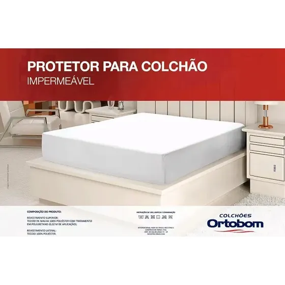 Protetor 100% Impermeável Colchão Casal Ortobom 1.90x1.40 Cor Branco Desenho Do Tecido Liso
