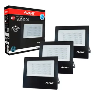 Kit 3 Refletor 100w Led 6500k Branco Frio Avant Externo Ip65 Cor da carcaça Preto Cor da luz Branco-frio