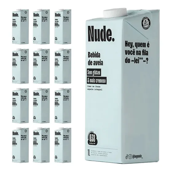 Nude Leite de Aveia Cremoso Tipo Integral 1L - Kit 12x