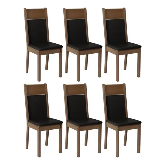 Kit 6 Cadeiras de Jantar Estofada 4280 Madesa Cor Rustic/Preto/Sintético Preto Cor da estrutura da cadeira Marrom Cor do assento Preto XM42805Z6X