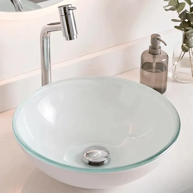 Cuba Pia De Apoio Sobrepor Vidro Redonda 30 cm Branca Banheiro Lavabo Beltempo Bt-4030