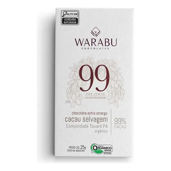 Chocolate Vegano Orgânico Sem Lactose Cacau Selvagem 99% 25g