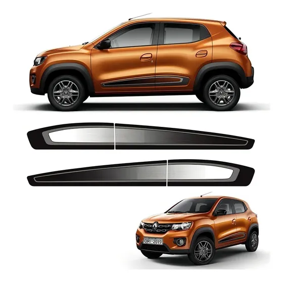 Kit Par De Adesivo Kwid Faixa Lateral Intense 2017 2018 2019 2020 2021 2022 Cinza/Preto Renault - Sportinox