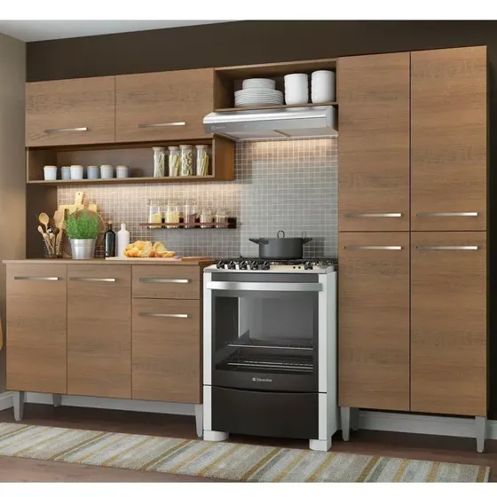 Armário de Cozinha Compacta Modulada Madesa Emilly Pop Armário E Balcão - Rustic GREM2290025Z