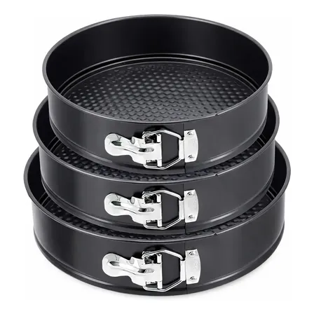 Kit 3 Formas De Bolo Torta Pudim Cheesecake 24cm 26cm 28cm Antiaderente Com Fundo Removível Com Trava Desmontável Durável Confeitaria Aniversário Festa Cor Preto Sayonara