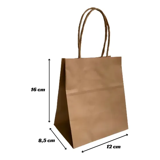 100 Mini Sacolas Papel Kraft Presente Lembrancinhas 12x8,5x16cm