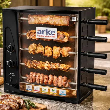 Churrasqueira a Gás GLP Arke Vitta Premium 5 Espetos Rotativa