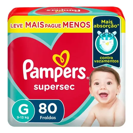 Fralda Pampers Supersec bag tamanho g 80 unidades