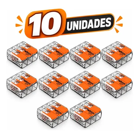 kit 10x Conector Compacto Emenda 3 Fios 221-413 Wago