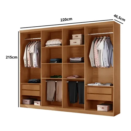 Closet Casal MDF Rufato Hera Gold Imbuia 4 Gavetas 8 Prateleiras Alumínio