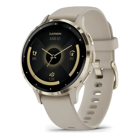 Relógio Garmin Venu 3S Smartwatch Tela AMOLED 41mm cor Bege e Dourado Unissex