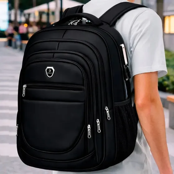 Mochila Grande M3M Executiva Escolar Faculdade Trabalho Viagem Cor Preto Desenho do tecido Liso 35L