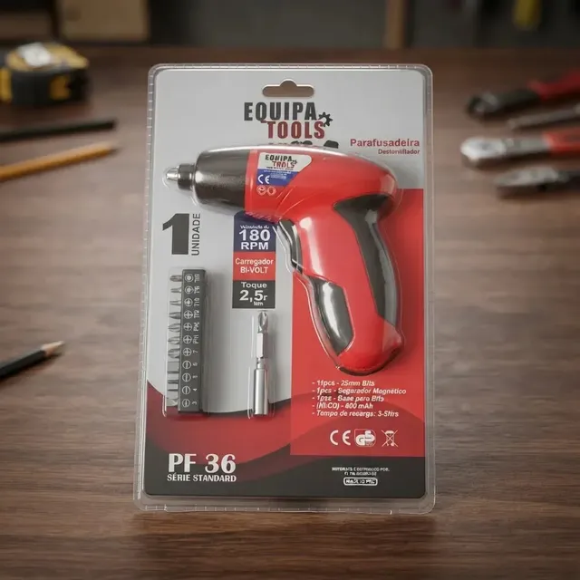 Parafusadeira Recarregável 3,6 V C/ 11 Bits Equipa tools Cor Vermelho/preto