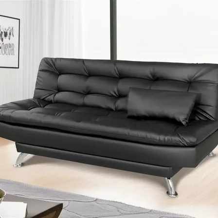 Sofá-cama 3 Lugares Casal Premium Couro Sintético Preto