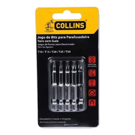 Jogo De Bits Torx Com Guia Parafusadeira 5 Peças Collins