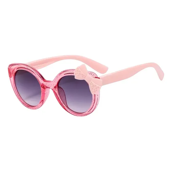 Óculos Solar Infantil Proteção Uv400 Retrô Gato Quadrado Cor Rosa Laço Preto