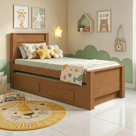 Cama Solteiro 2 Gavetas Athenas Flex Amêndoa Clean/off