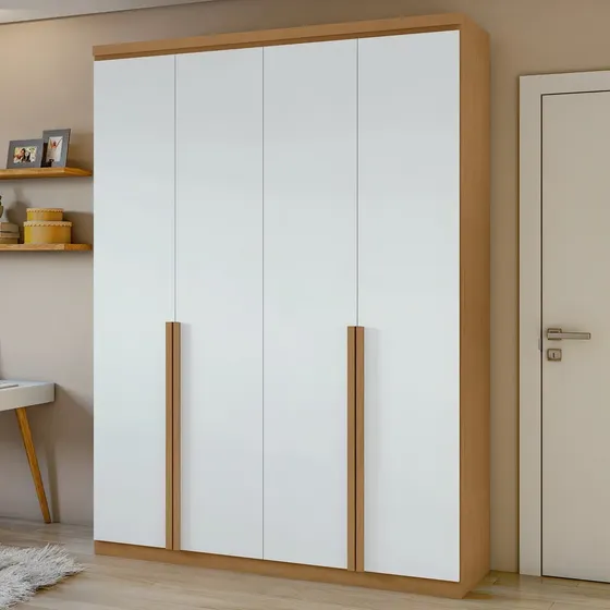 Guarda-roupa Solteiro 4 Portas 2 Gavetas Mdf Móveis Lopas Moderno Amêndoa Clean/branco