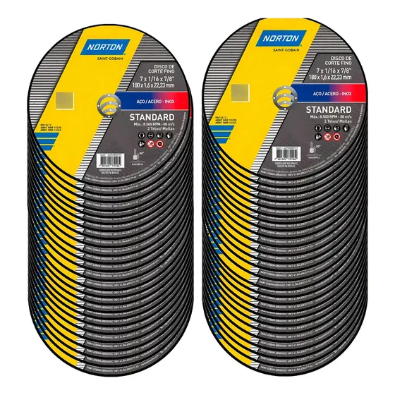 Kit Com 50 Discos De Corte Inox 7 Pol X 1,6 Standard Norton Cor Amarelo
