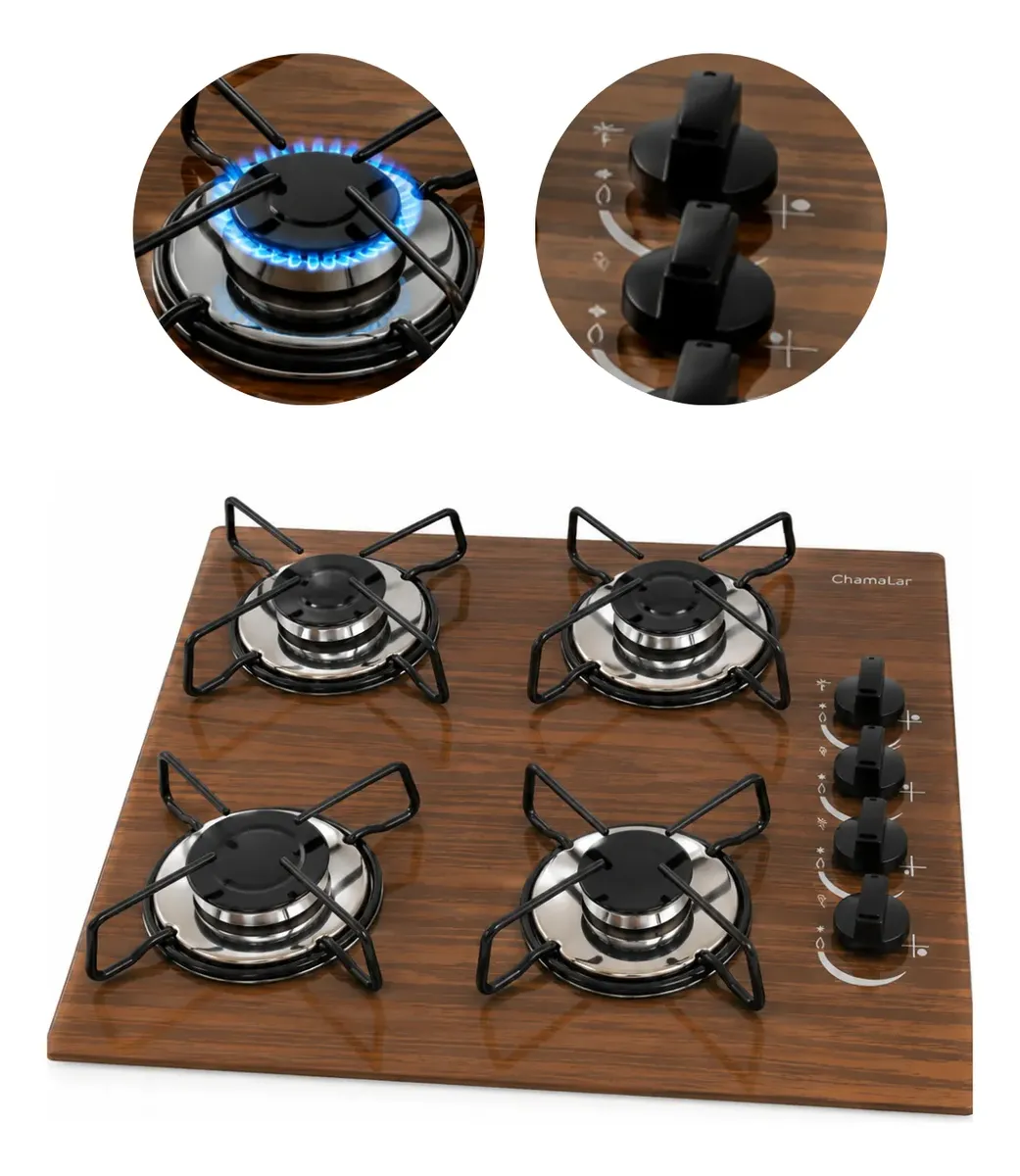 Fogão Cooktop Gás 4 Bocas Ultra Chama 127v/220v Madeira Marrom-escuro 127/220v