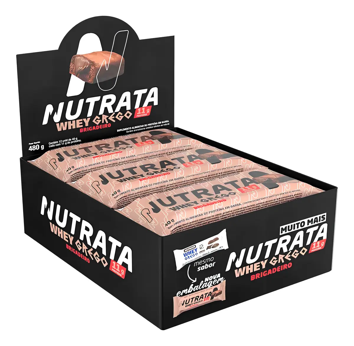 Barra de proteínas Nutrata WHEY Grego 40G sabor Brigadeiro x 480g 12 un