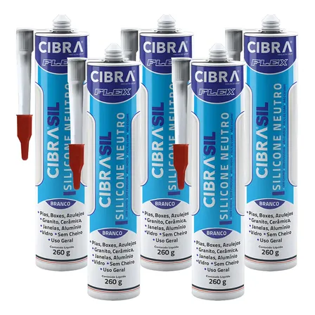 Kit 5 Silicone Cibrasil Neutro Branco Antimofo Cibra 240g