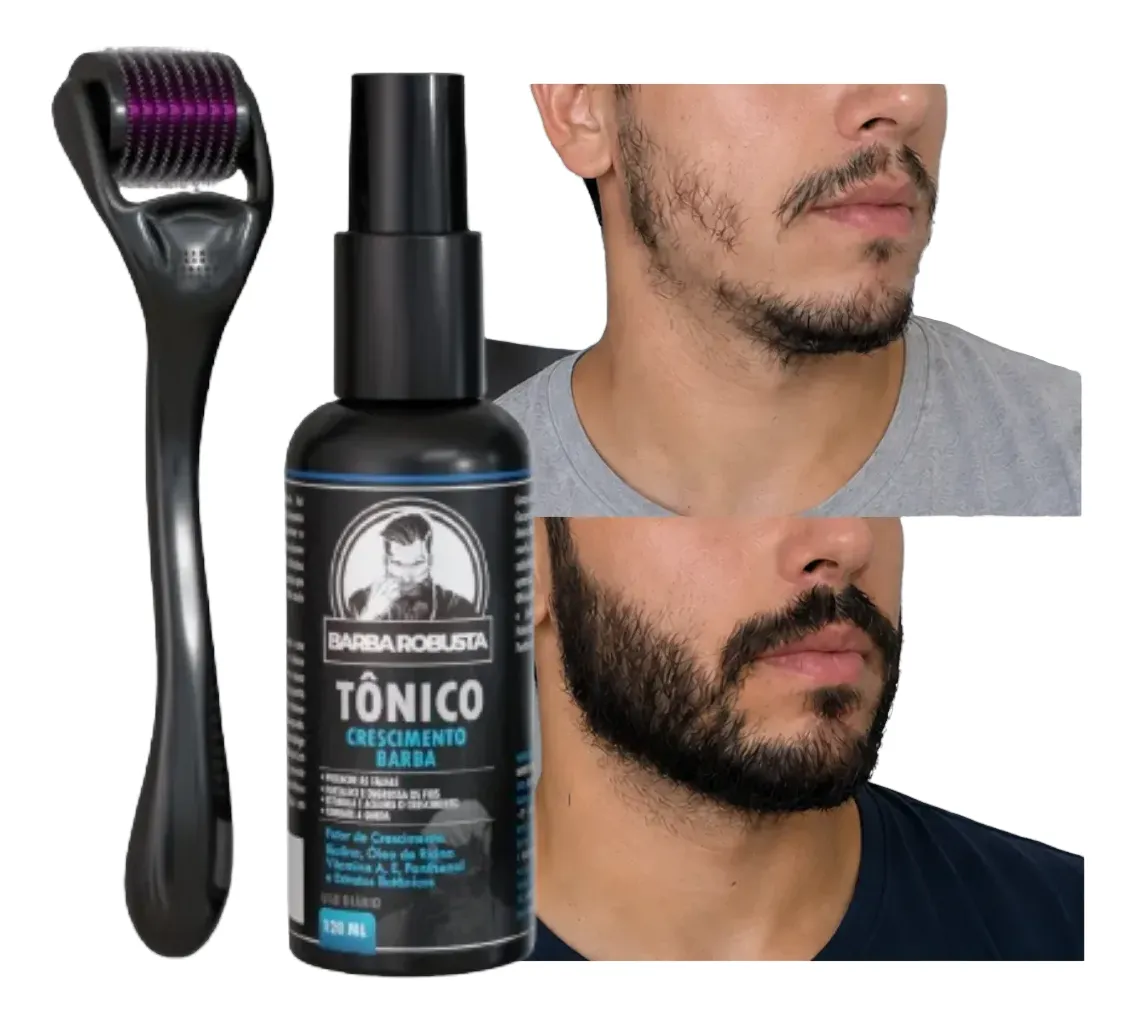Kit Microagulhamento Dermaroller Crescimento De Barba Cabelo 0.5mm