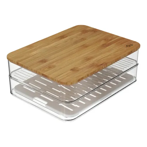 Porta Frios Duplo Com Tampa De Bambu Clear Fresh - Natural
