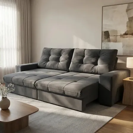 Sofá 3 Lugares Retrátil E Reclinável Biarritz Suede Grafi... Cor Cinza
